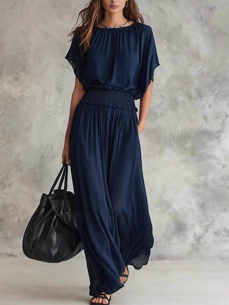 2026 new summer European and American chiffon waist collection elegant exquisite long dress