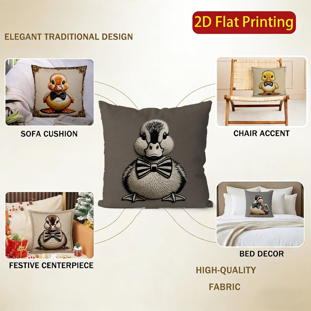 2D Cute Bow-Tied Duck Pillow Covers For Home Pattern Cushion Cover Suitable For Sofa Bedroom Car Pillow Cover
