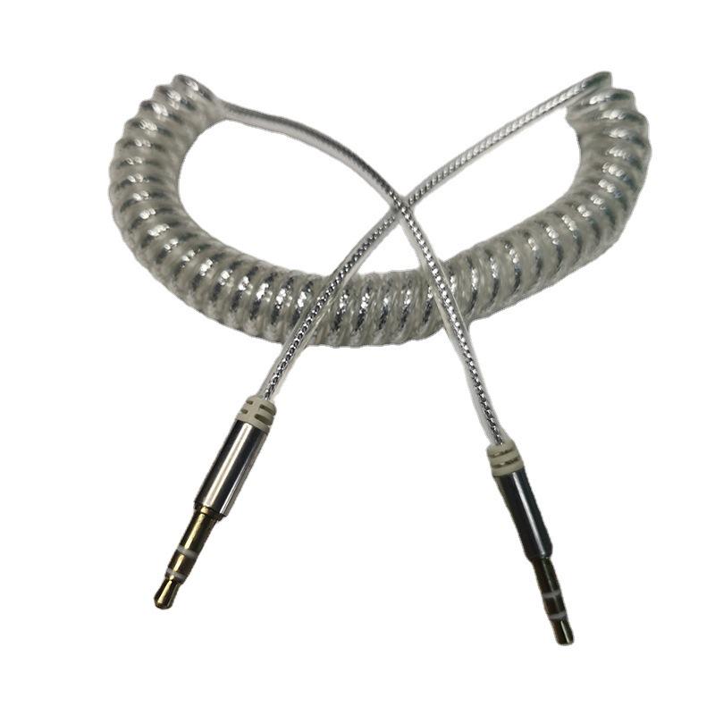 1.5m Spring AUX Audio Cable, 3.5mm Male-to-Male, Retractable Car Connection