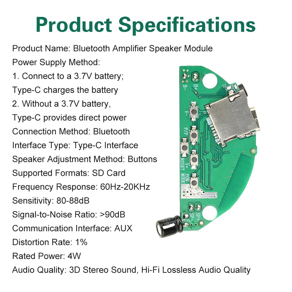 Bluetooth Audio Amplifier Module 3D Surround Stereo Speaker Module Hi-Fi Lossless Original Sound Type-C Charging with Card-Slot