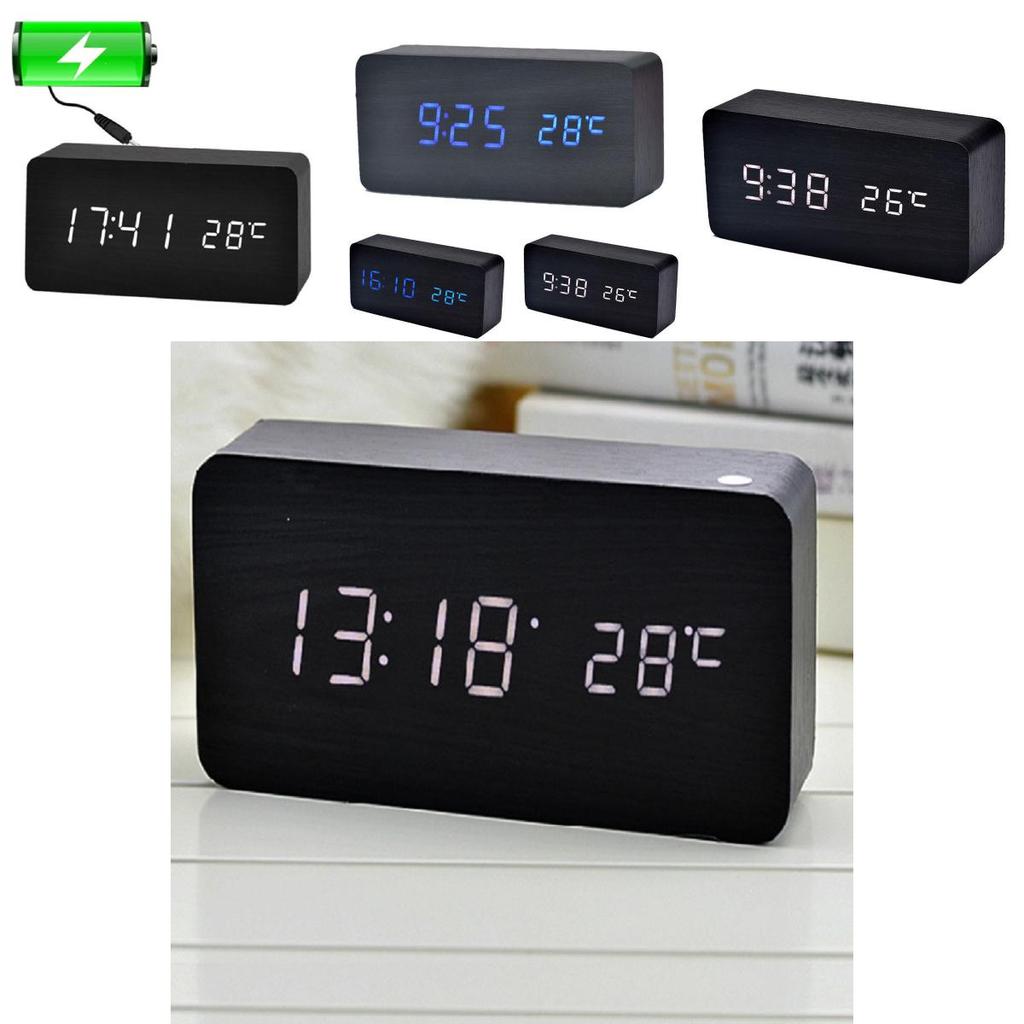 Elegant Wood Bamboo Led Alarm Clock With Sound Control And Timeless Design Digital Display