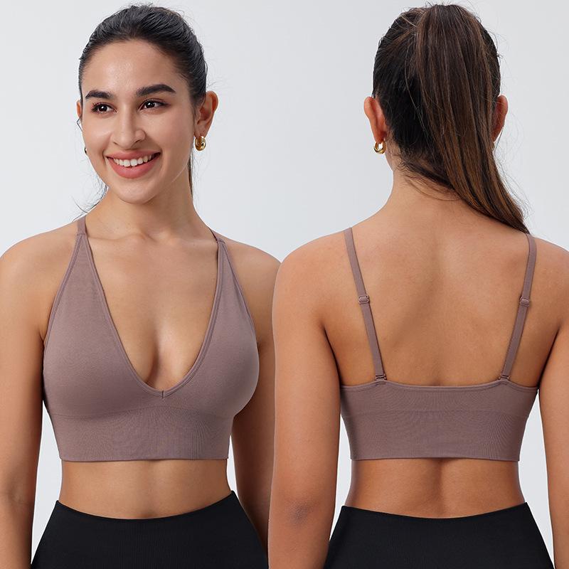 

Sexy Deep V Backless Sports Bra Adjustable Spaghetti Strap Camisole, Casual Sleep Bandeau Tube Top Wrap Chest Basic Underwear Lingerie XL коричневий