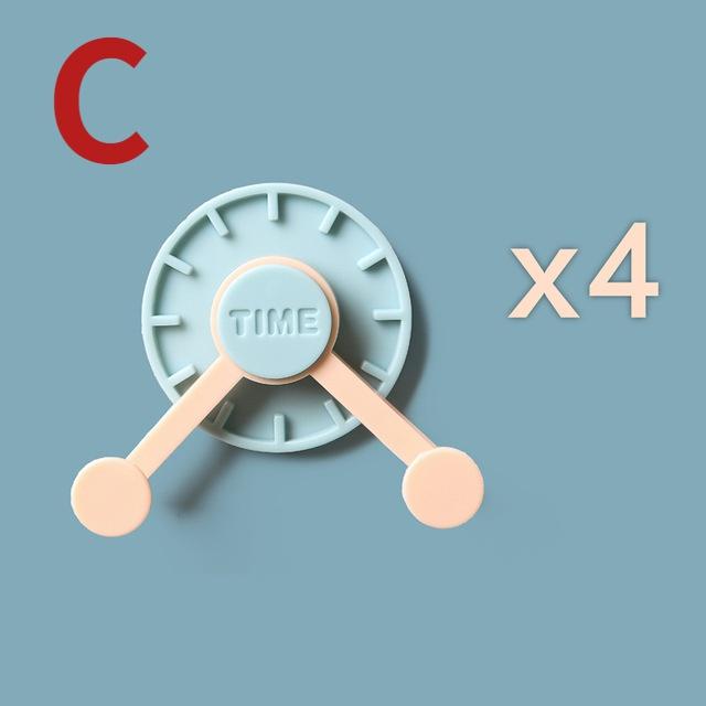 4PCS/PACK Nordic Self-adhesive Door Hook Coat Hat Rack Bathroom Kitchen Door Wall Mounted Hanger Creative Clock Hook