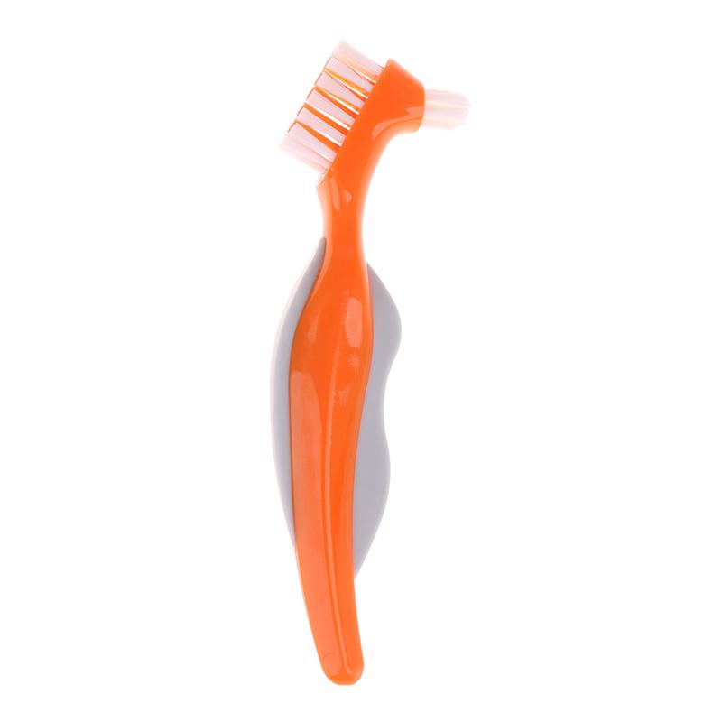 Multi-Layered Bristles Denture Cleaning False Teeth Brush Oral Care Non-Slip Ergonomic Rubber Handle Dual Heads Antibacterial