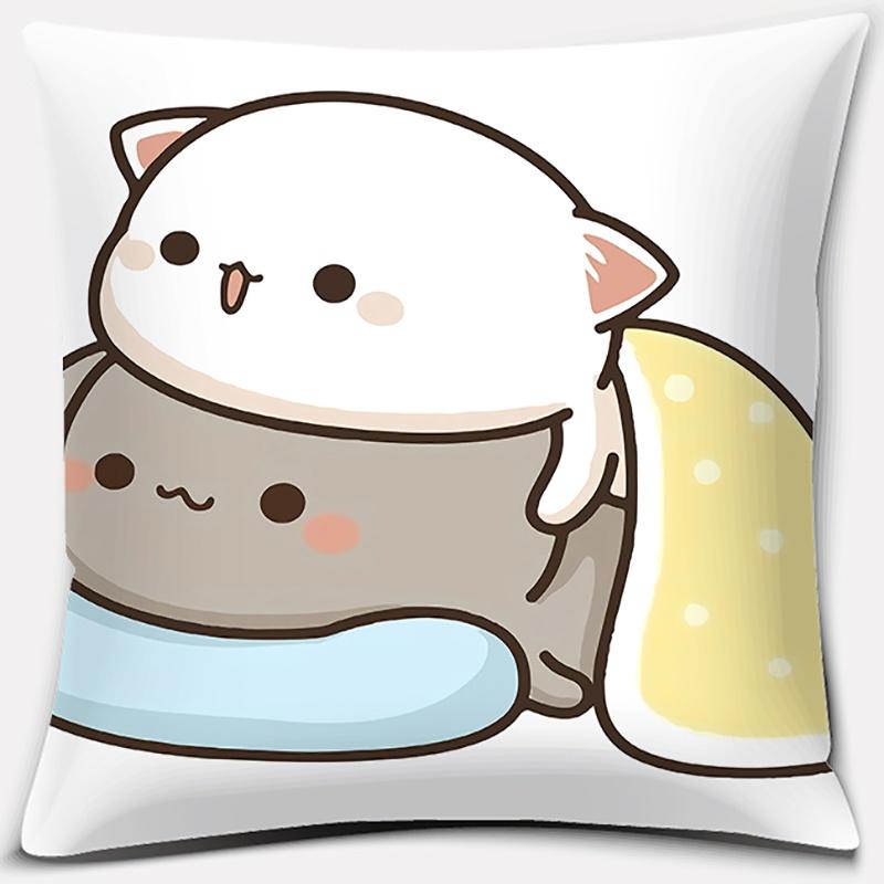45x45cm Cartoon Cute Peach Blossom Cat Series Pillowcase Living Room Sofa Office Seat Soft Cushion Cover Home Decoration