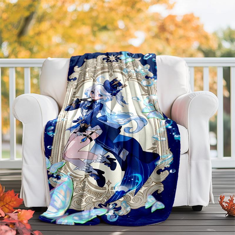 Coperta in pile stampata Genshin Impact Furina—leggera, morbida, calda;coperta versatile per tutte le stagioni—perfetta come coperta per l'aria condizionata, coperta per il riposino