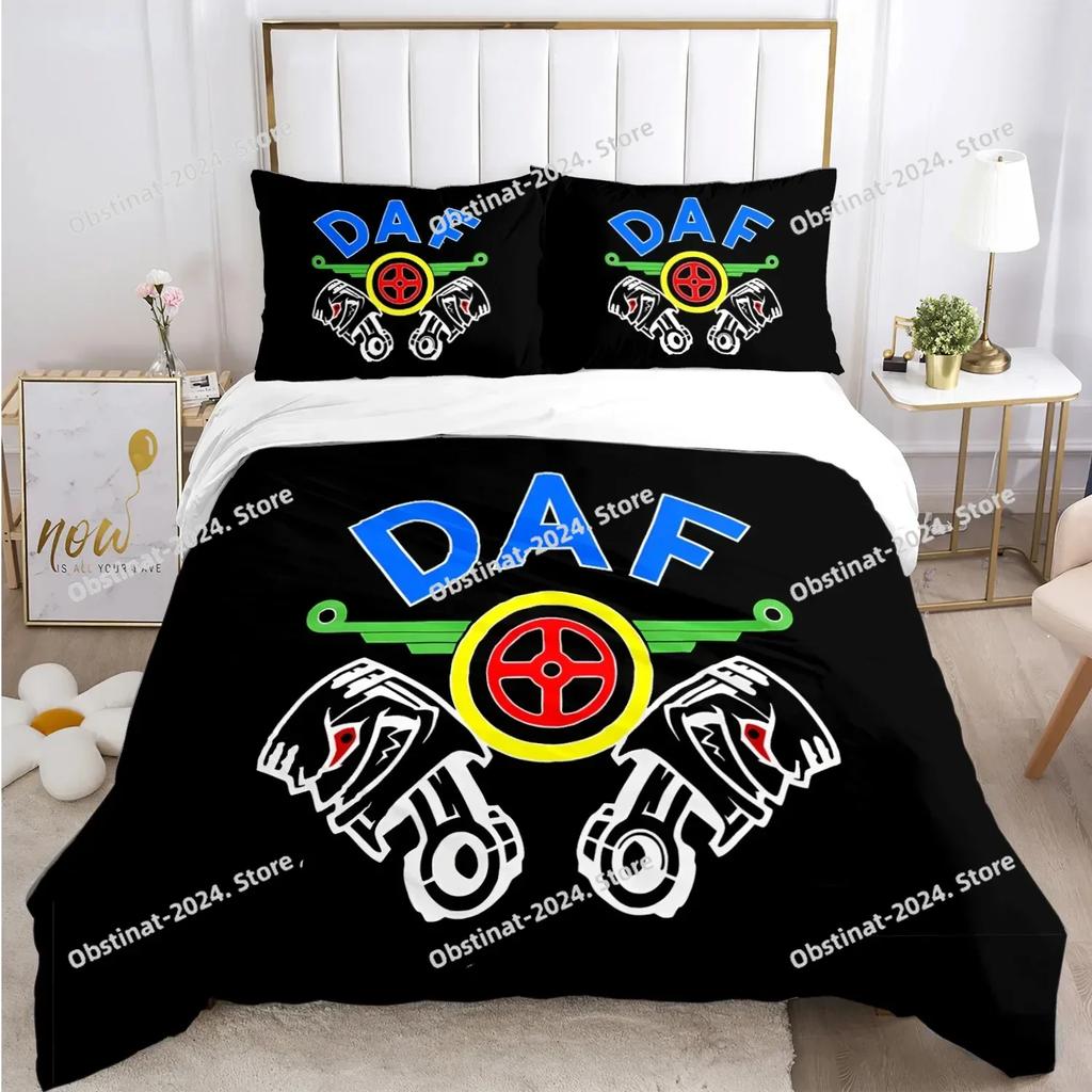 DAF Truck Logo Ložní souprava Tištěná ložní souprava s povlakem na polštář a povlakem na přikrývku Měkká Jednolůžko Dvojlůžko Queen Super King Velikost pro Dospívající Chlapce