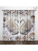 2pcs White Swan Print Blackout Curtains Thermal Insulation Multiple Sizesr Living Room Bedroom Decoration Machine Washable