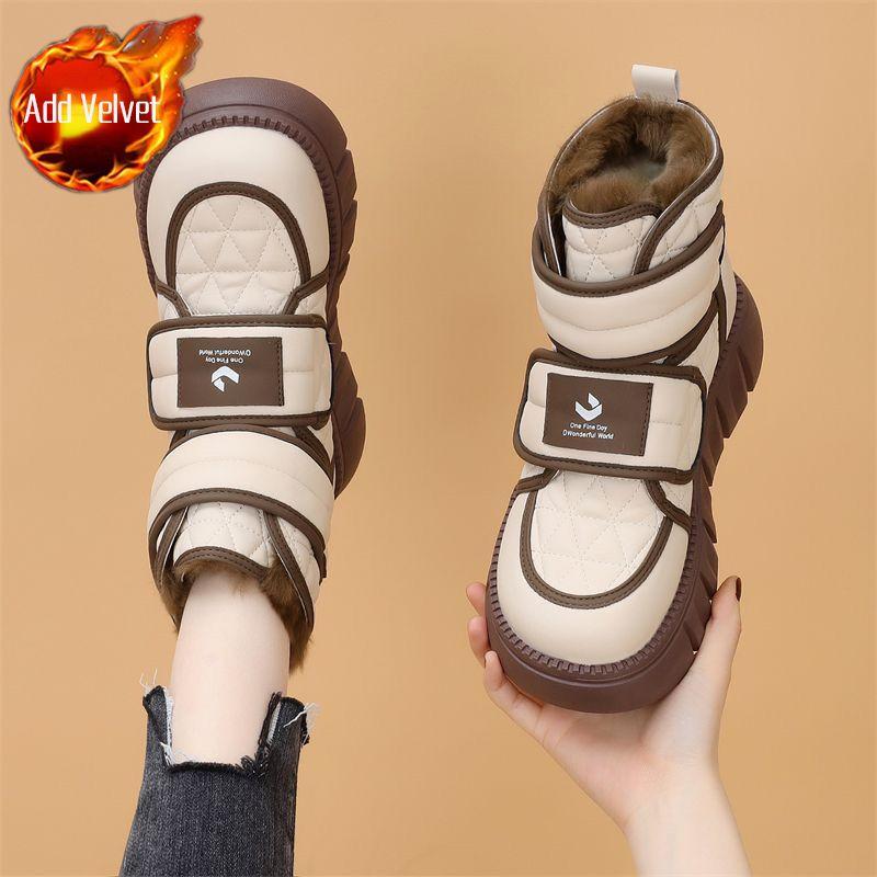 

Модные зимние кожаные водонепроницаемые женские ботинки на массивной подошве с круглым носком, модные новинки, ботильоны по акции, необычные утепленные женские сноубутсы 35