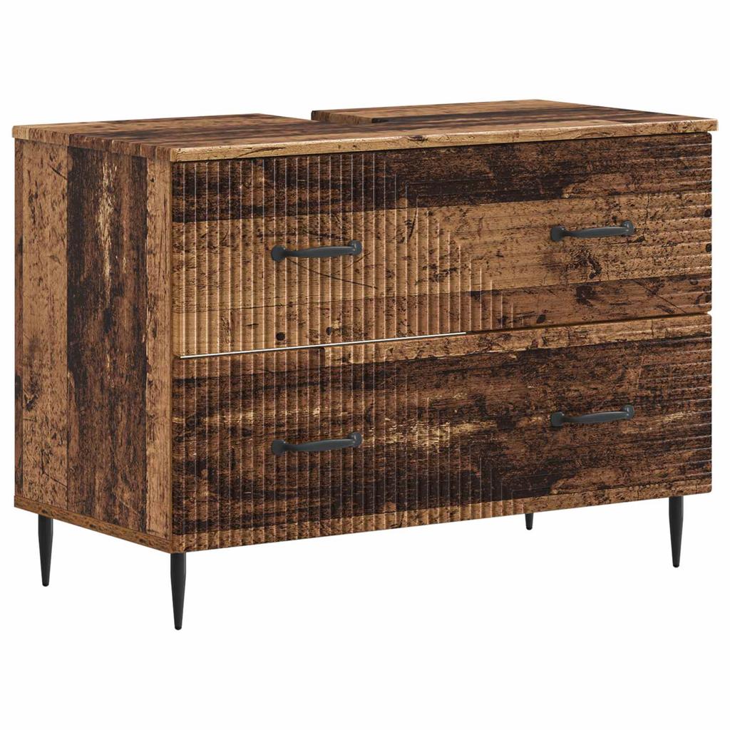 2 Piece Bathroom Cabinet Set HAARLEM Reclaimed Wood Look Engineered Wood