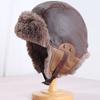 Retro pilot hat men's and women's winter velvet PU leather warm Lei Feng hat Northeast outdoor cycling ear protection hat