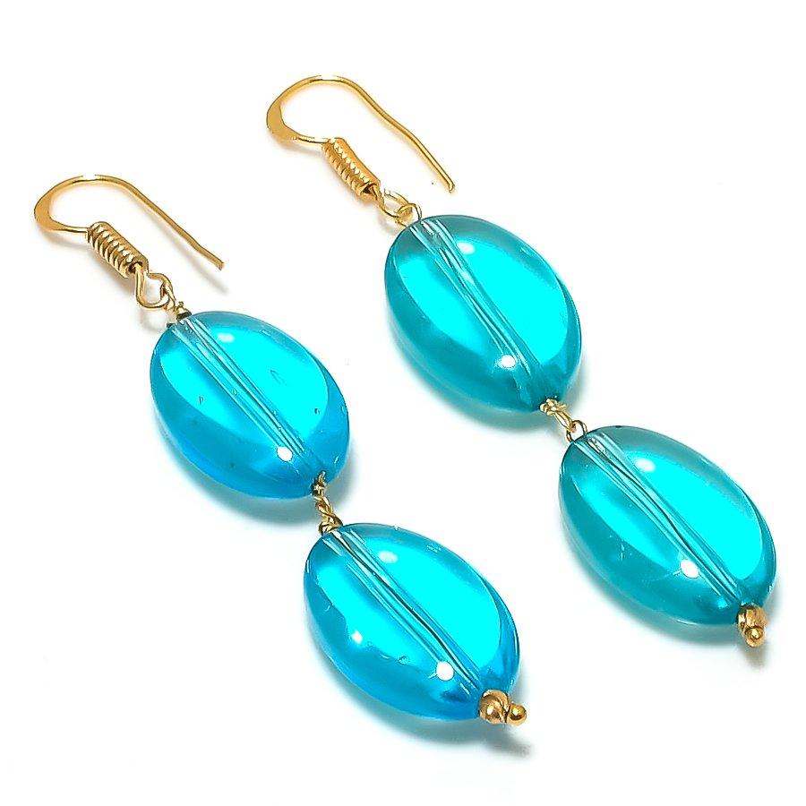 

Swiss Blue Topaz Gemstone Handmade 925 Sterling Silver Earring 2.60 KJ-1154