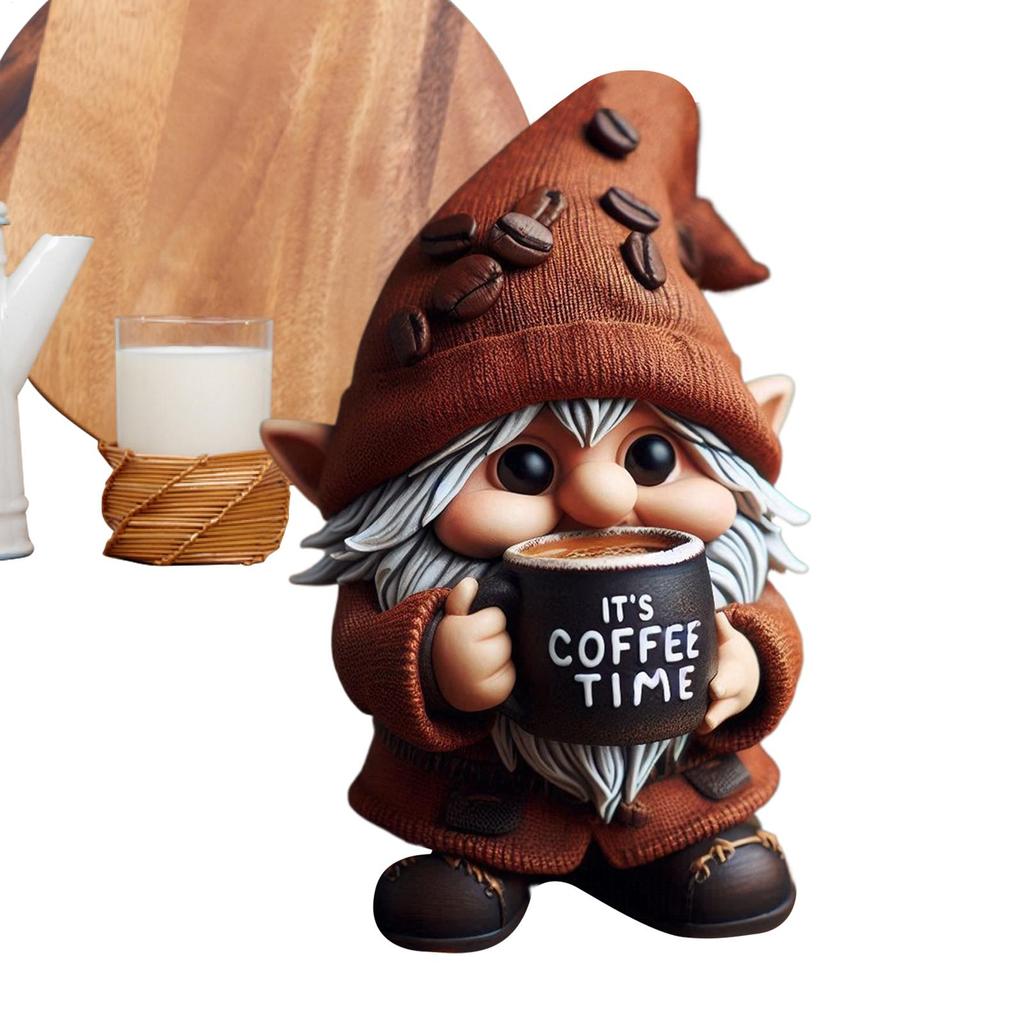 Handmade Coffee Dwarf Statue Coffee Gnomes Figurines Dwarf Kitchen Tray Table Ornament for Indoor Kitchen Living Room