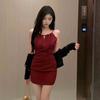 Sexy temperament neck sling waist dress summer new solid color thin hip slim fit skirt