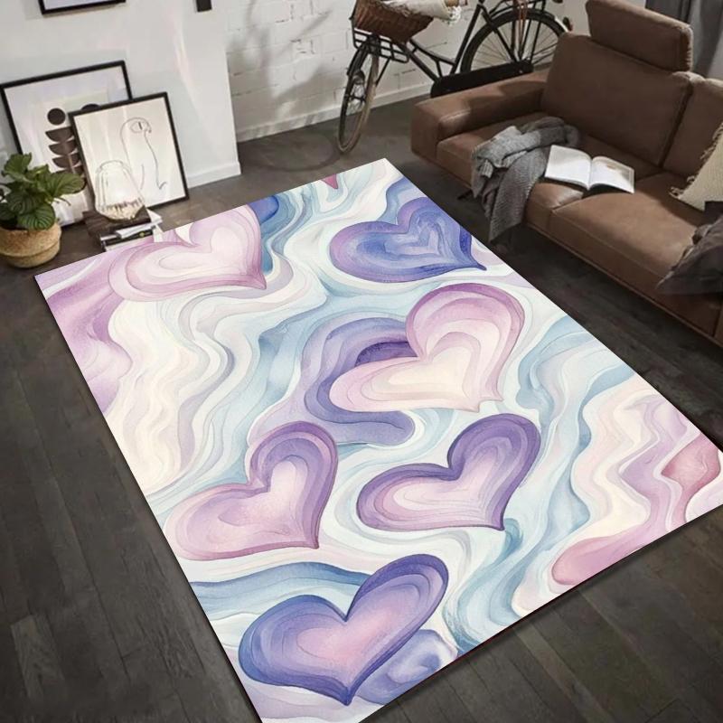 Modern Star Heart Print Rug for Living Room Sofa Bedroom Floor Non-Slip Cozy Home Decor Gift Valentine's Day Carpet