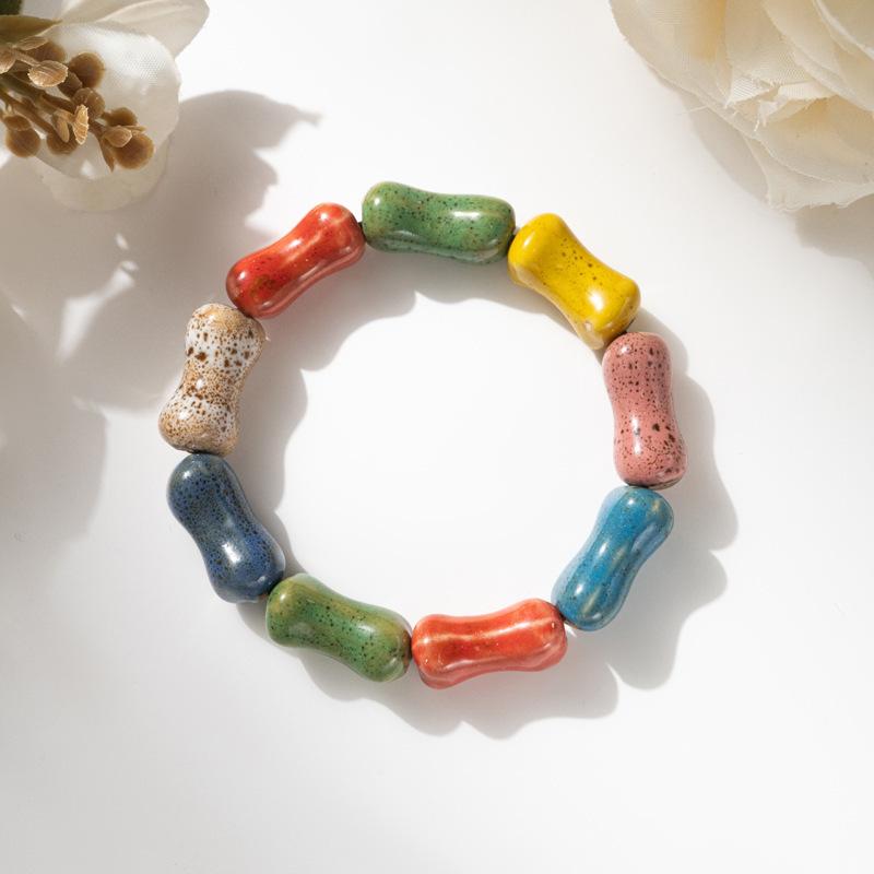 Retro Ceramic Bracelet - Chinese Style, for Both Men and Women, with Colorful Beads, Simple Design Hand Chain