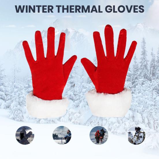 Julenissens hansker Jule Røde hansker med hvite fuzzy mansjetter Vintervarme Hel fingerhansker for julebord Kostymetilbehør