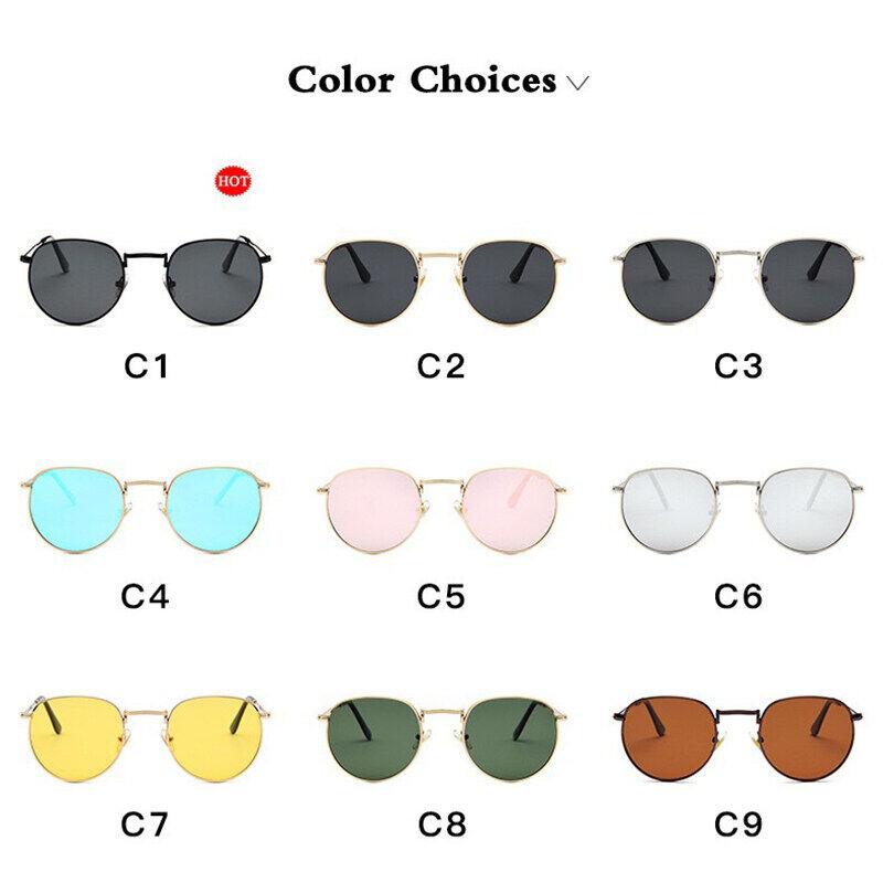 New Ladies Sunglasses Retro Round Frame Sunglasses Colorful Reflective Men Driving Fishing Sunglasses.