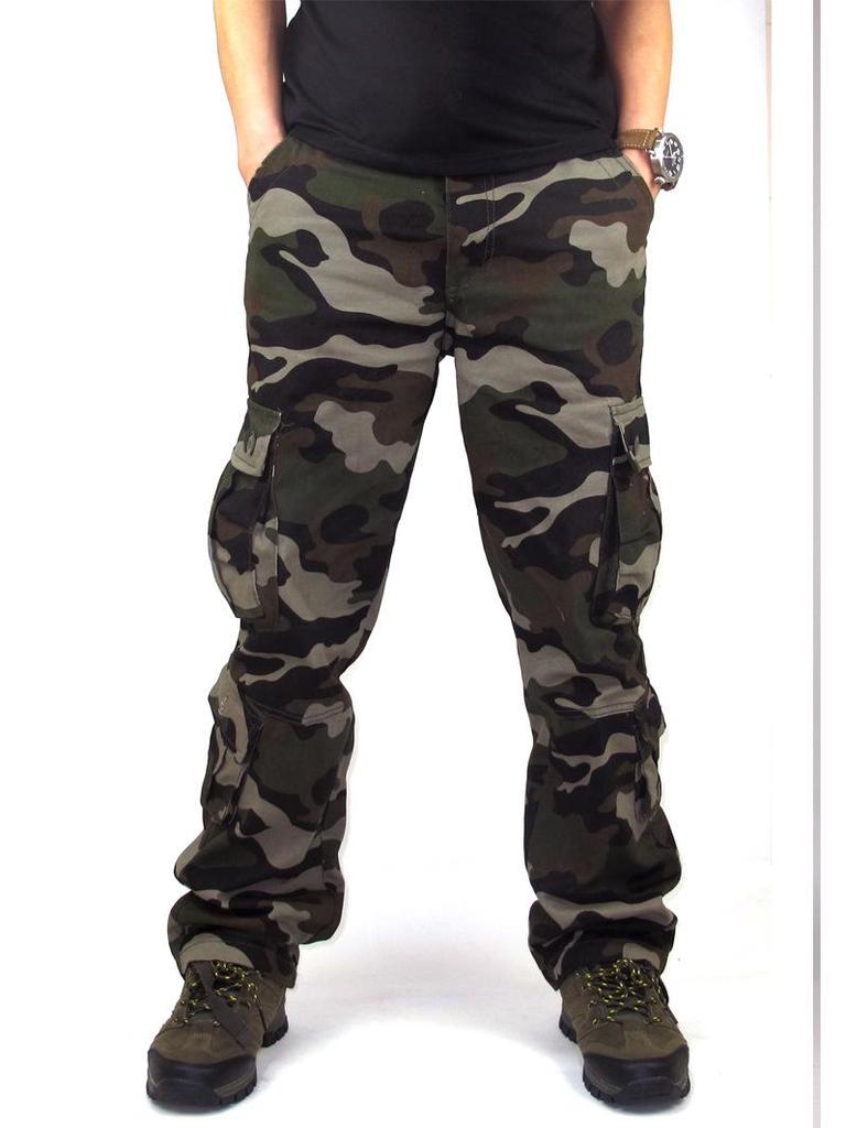 Herren Armygrün Camouflage Lässige Weite Gerade Hose - Übergröße Outdoor Sport Overalls