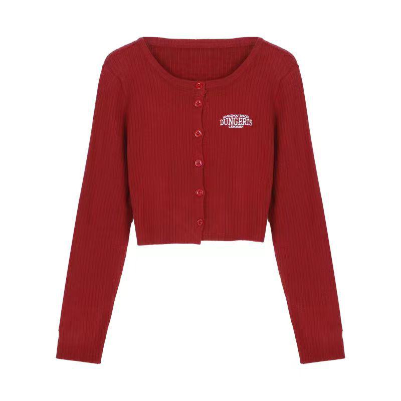 Plus Size American Retro Letter Knit Cardigan - Slimming, Short, Hot Girl Style