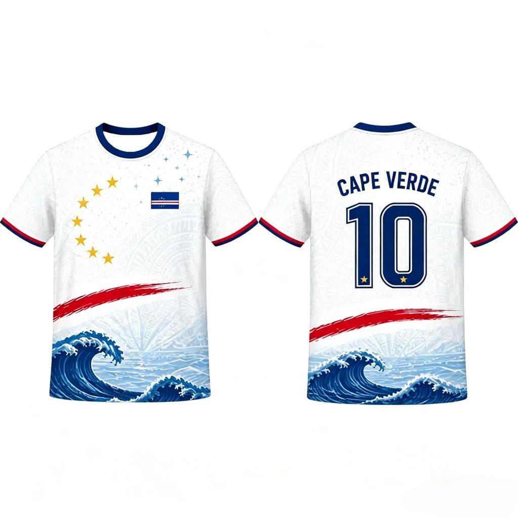 Cape Verde football jersey, 3D tropical print, family size, suitable for children and adults, for training, fitness and running.