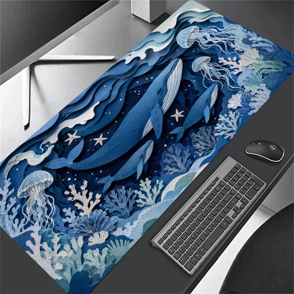 Interstellar Nebula Blue Whale XL Gaming Mouse Pad Stitched Edge Non-Slip Base Large Desk Mat For PC Laptop Gamer Mouse Pads