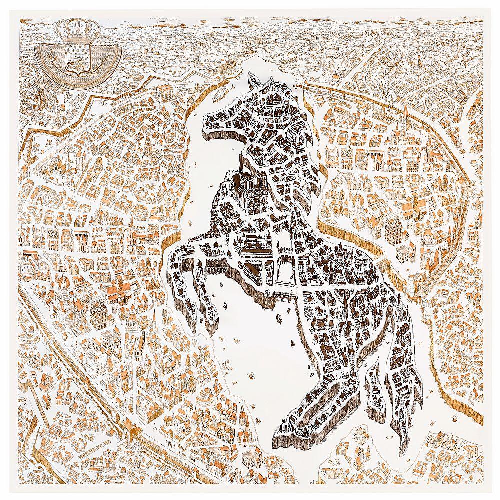 90cm High Luxury Brand Twill Silk Scarf Women Jump Horse Chains Print Curled Square Scarves Echarpes Foulards Femme Wrap Bandana