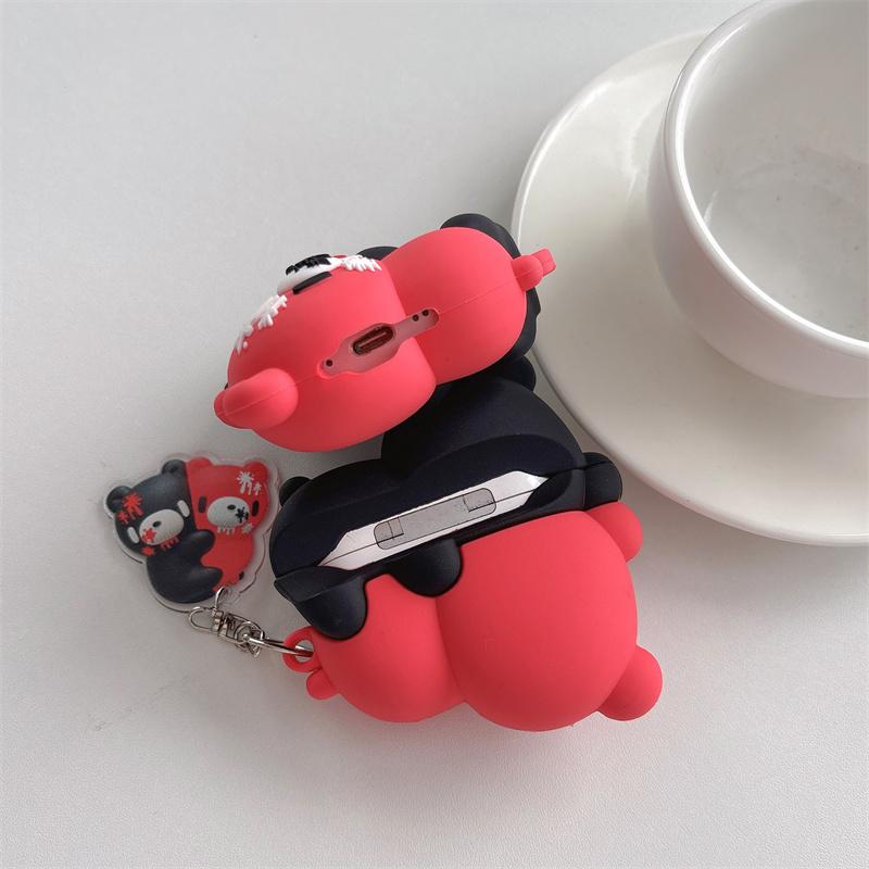For Airpods 4 Pro 3 Pro 2 Pro Earphone Case 3D Edgy Pink Bloody Hug Bear Soft Silicone Cartoon Headphone Box Cover
