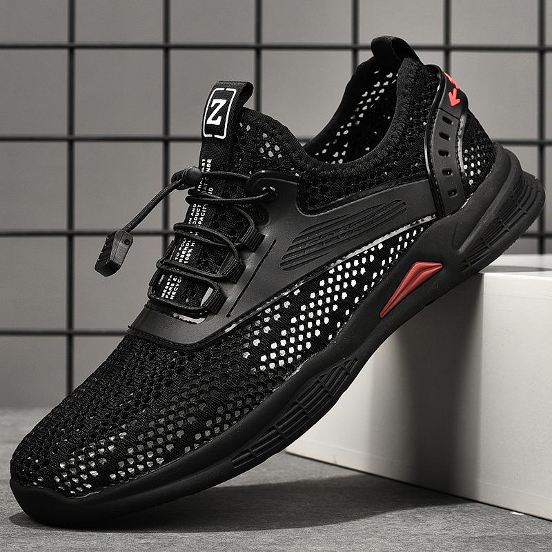 Mesh Shoes Men's Summer New Hollow Breathable Non-slip Soft Sole One Pedal Fly-woven Sports and Leisure Men's Shoes Jogging Shoes