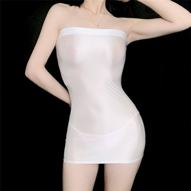 Sexy Oil Glossy Shin Sheer Micro Mini Dress See Through Bodycon Sexy Tight Pencil Cute Dress Smooth Bandage Dress Candy Color 15
