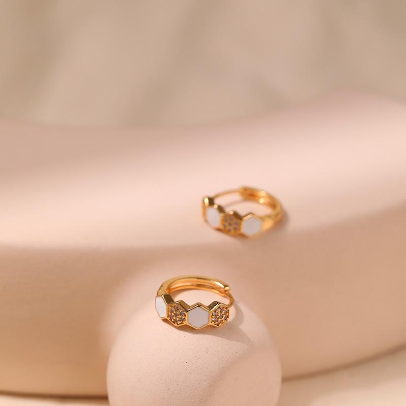 K Gold Plated Copper Zircon Inlaid Enamel Delicate Hoop Earrings For Women