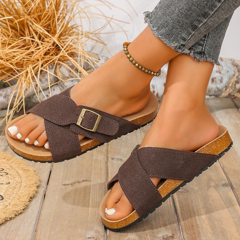 Fashion 2025New Women Cork Sandals Classic Fashion Soft Thick Sole Cork  Summer Beach Sandals Home Open Toe Flat