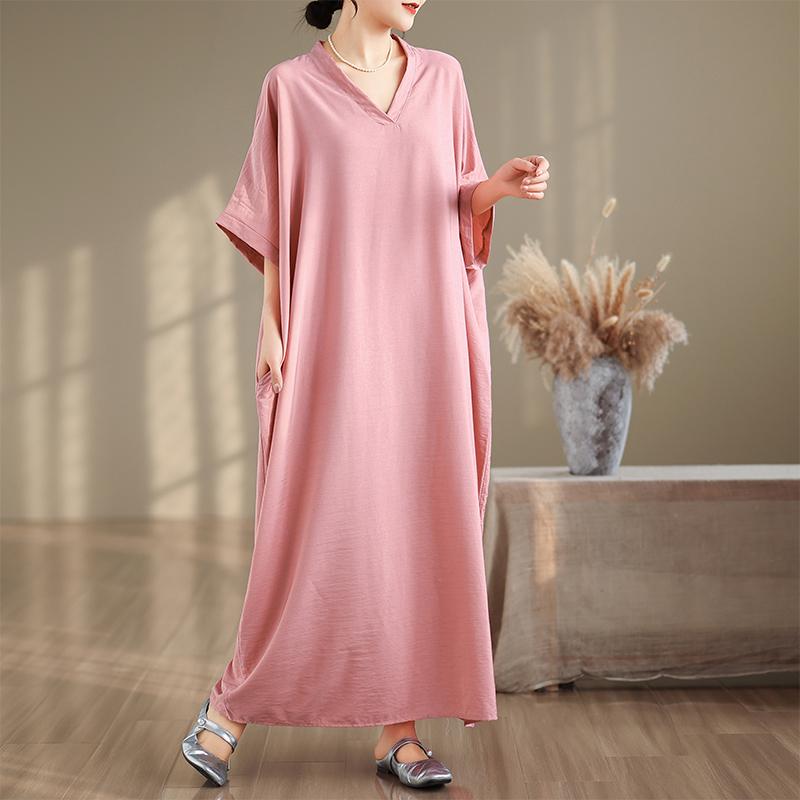 Dimanaf 2025 Summer Plus Size Cotton Dress Basic Women Vintage Casual Loose Long New Solid Dress Maxi