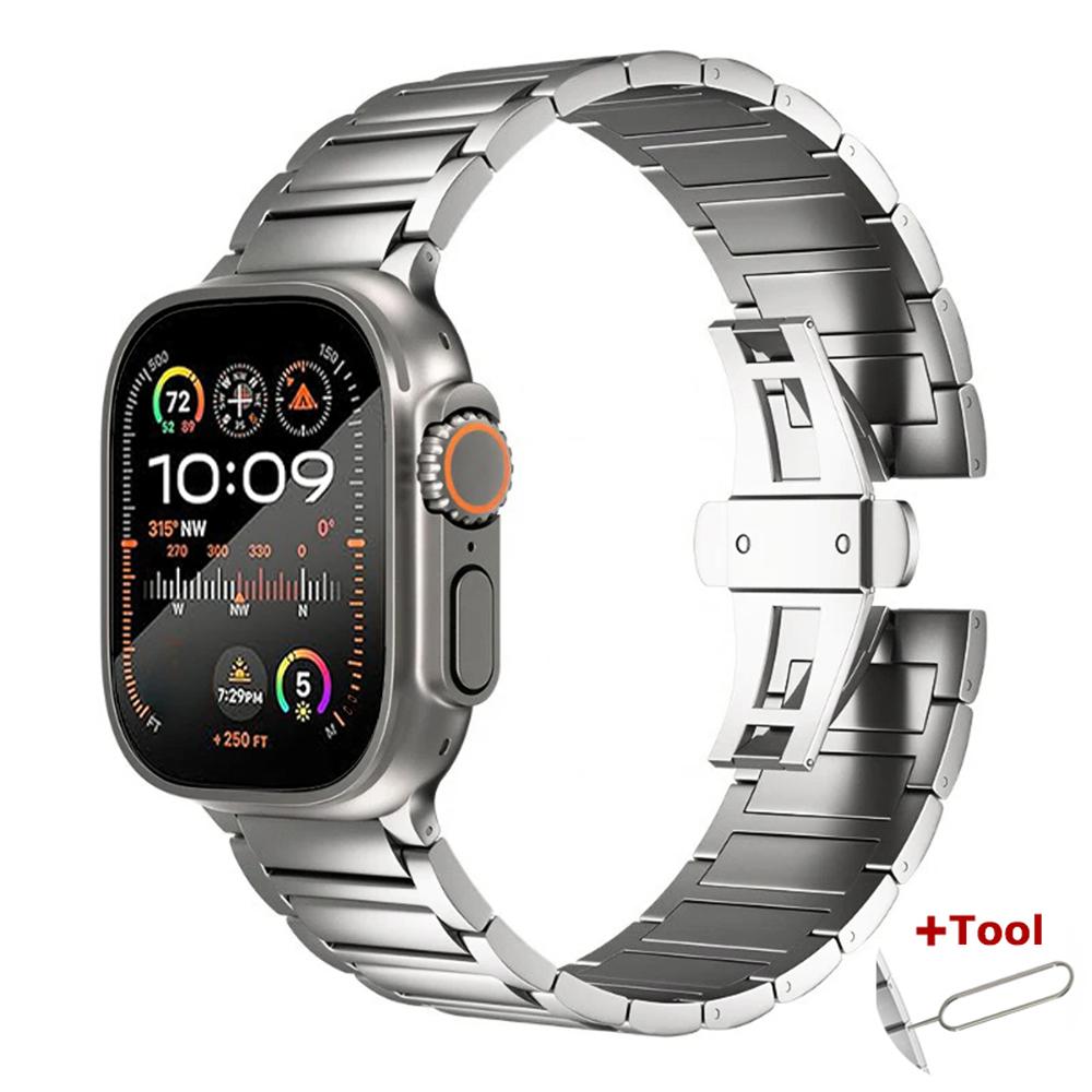 

Titanium Metal Band for Apple Watch Ultra 3 2 49mm 45 46 44mm Luxury Strap For iWatch series 11 10 9 6 Se 8 Link Bracelet Correa for Ultra 3 2 1 49mm срібний