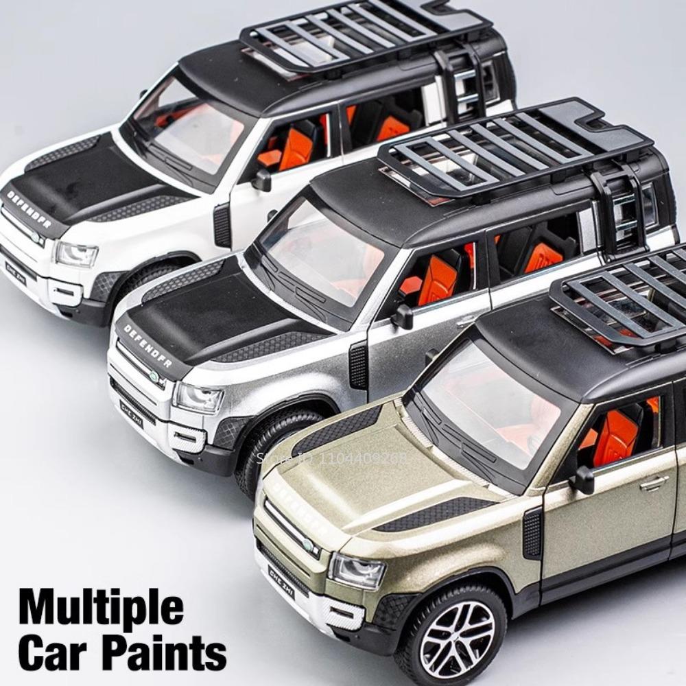 1:Brinquedo de Modelo de Carro Land Rover Defender Range Rover Escala 24 Metal Diecast Som Luz Veículos Off Road Modelos em Miniatura Presentes para Meninos