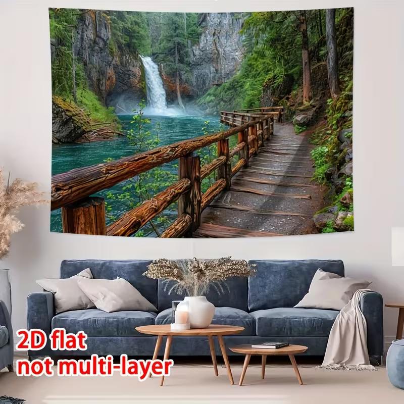 

2D пышная зеленая джунгли водопад природа настенный гобелен, солнечный лес озеро пейзаж спальня домашний декор 47.2x31.5inch/120*80cm