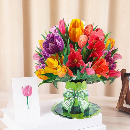 3D Pop-Up Blumenstrauß Grußkarte Sonnenblume Lilie Tulpe Nelke Blumenstrauß Karte für Muttertag Lehrertag Abschluss Jahrestag Geburtstag