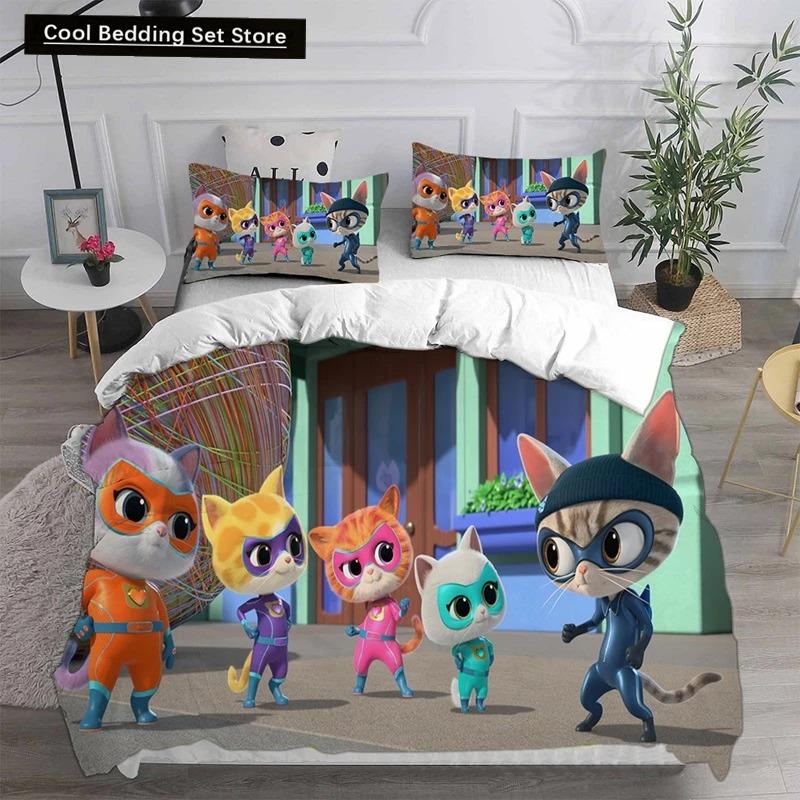 Anime Super Kitties Ložní soupravy Přikrývka Prošívaná přikrývka Přehoz na postel Povlak na přikrývku Povlak na polštář 2-3dílné sady Dětská Dospělá velikost Domácí textil