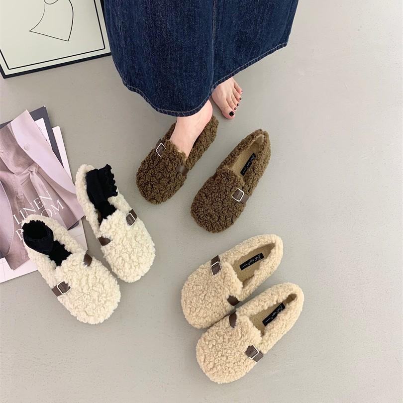 Thick-soled Wool Shoes for Women's Autumn and Winter Wear 2025 New Korean Version of Lamb Wool Piled Thermal Cotton Ladyshoes Are Versatile