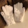 White Soft Plush Gloves Women Winter Warm Coral Fleece  Gloves Girls Korean Full Finger Thicken Furry Glove Mittens