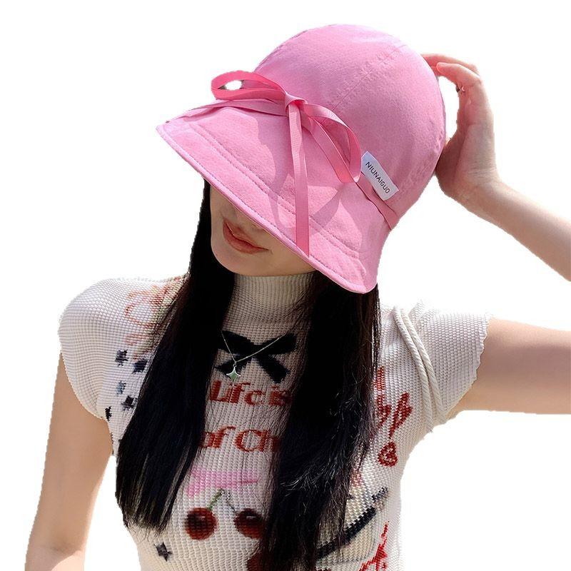 Sweet Bow Bucket Hat Women's Summer Thin Quick-drying Face Hat Travel Anti-ultraviolet Sunshade Sunscreen Hat