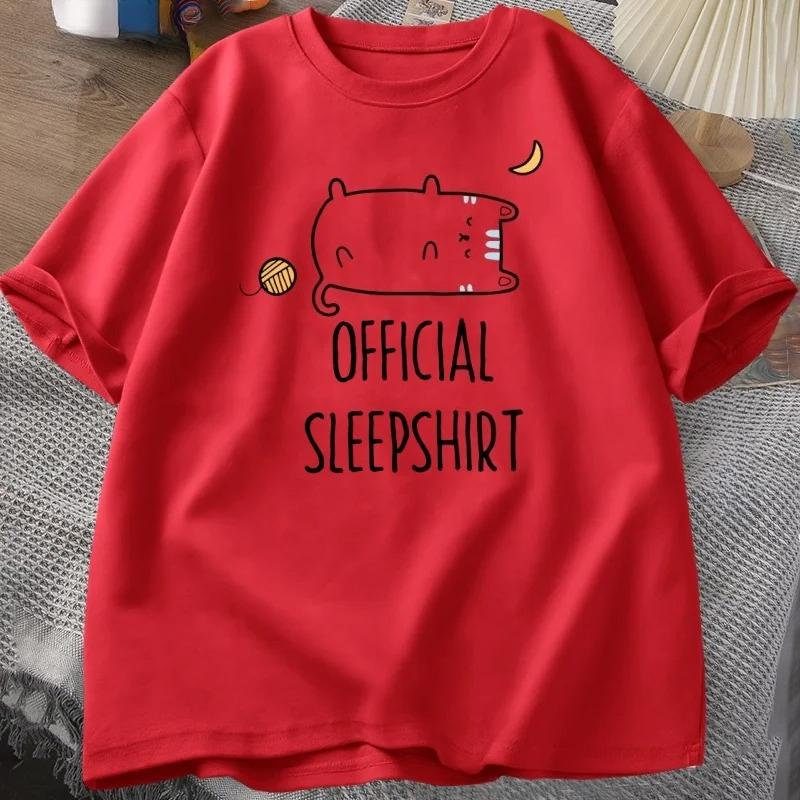 Funny Cat Sleep T-shirt Cute Kitten Tshirt Casual Short Sleeve T Shirt Women Clothing Summer Round Neck Tops Streetwear