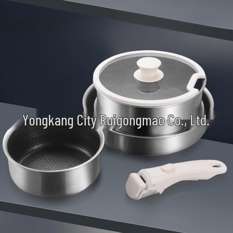 ZISIZ Detachable Handle Non-stick Stainless Steel 6-Piece Cookware Set