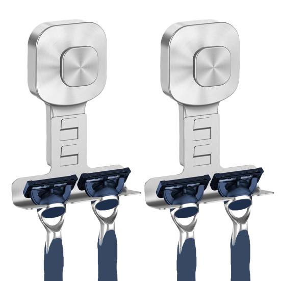 2Pcs Suction Cup Shaver Holder Removable Shaver And Razor Organizer Wall Mounted Stainless Steel Reusable Suction Hook for Shower Bathroom Towels