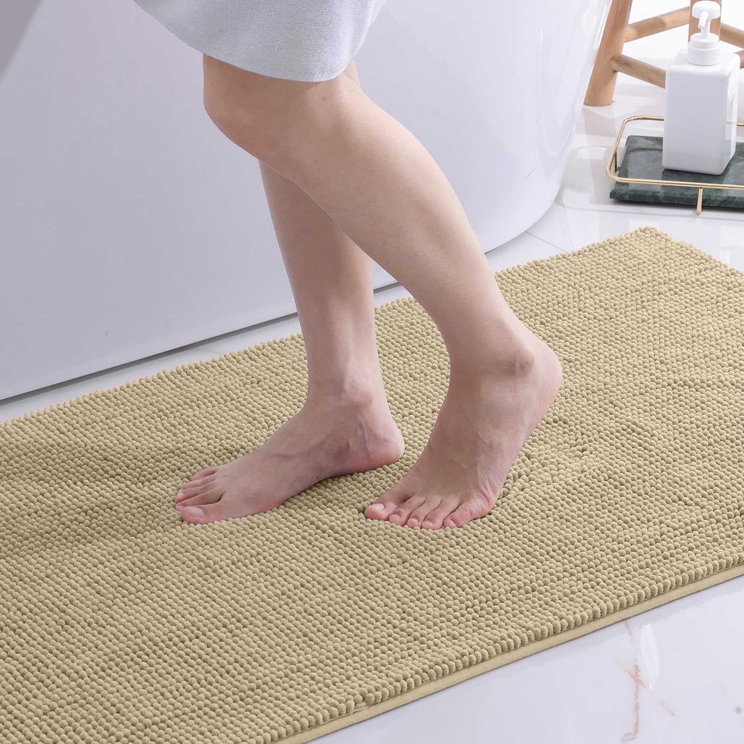 

Homaxy Chenille Plain Shorthair Hot Melt Adhesive Material Mat Indoor Non Slip Bathroom Mat Dirt Absorbent Mat Absorbs Water 40x60cm бежевый