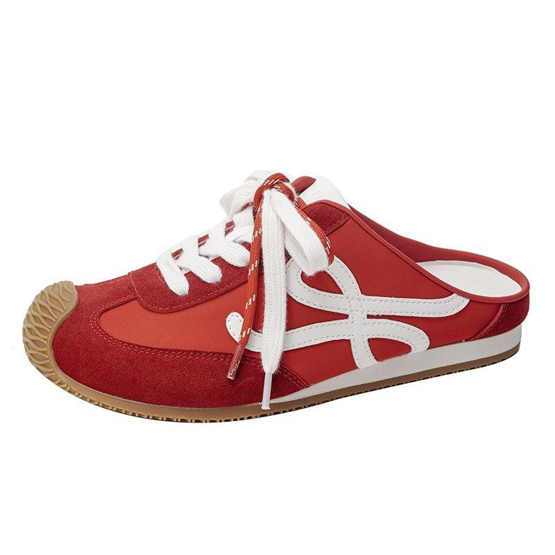 Sheepskin Wang Yibo Same Shoes, Leather Inner Height Increase Bag Head Half Slippers Women's Pair Lace-up Bag Head Casual Moral Training Shoes