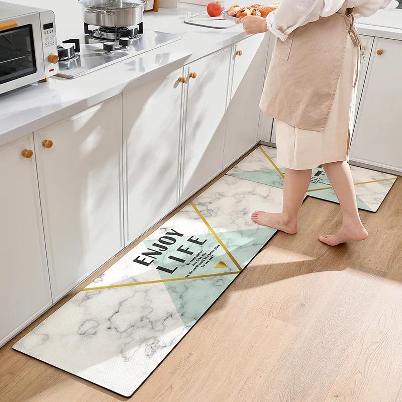 Kitchen Long Carpet Leather Non-slip Waterproof Easy To Care Floor Mat Nordic Style Modern Home Decoration Floor Protection Rugs