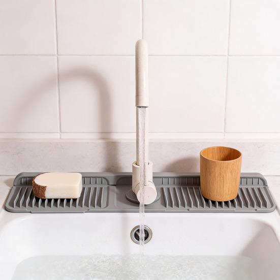 Kitchen Sink Sink with Slope Self-Draining Splash Guard Faucet Mat Silicone Fast Drying Faucet Mat