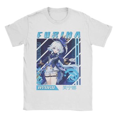 Męskie Koszulki Furina Genshin Impact Fajne Bawełniane T-shirty Krótki Rękaw Gra Anime Koszulki Okrągły Dekolt Ubrania Duże Rozmiary