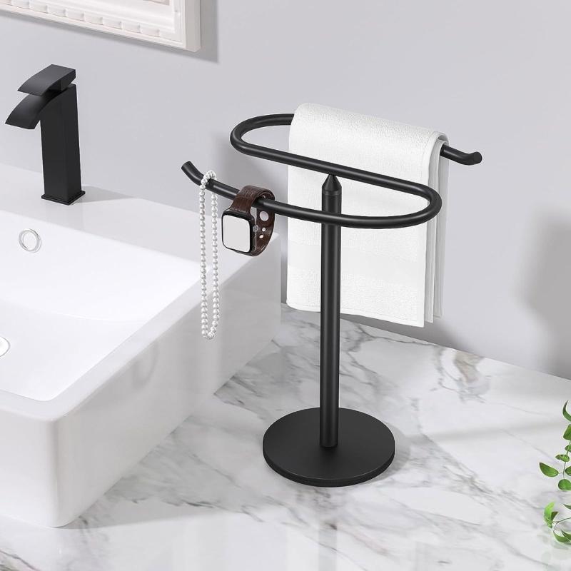 Towel Stand S Shaped Bath Towel Rack with Nonslip Base Countertop Jewelry Towel Holder for Bathroom & Kitchen Use